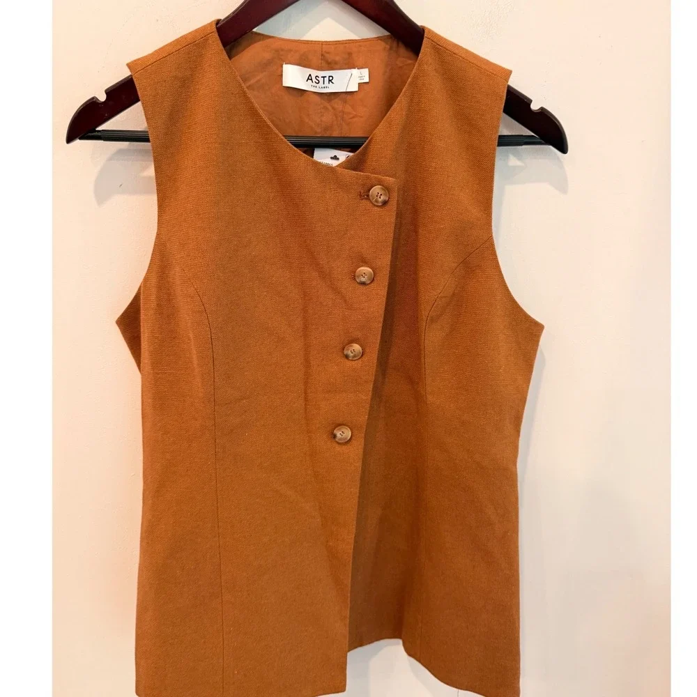 ASTR‎ The Label Womens Brown Asymmetrical Button Front Vest ACT18865 NWT Size L